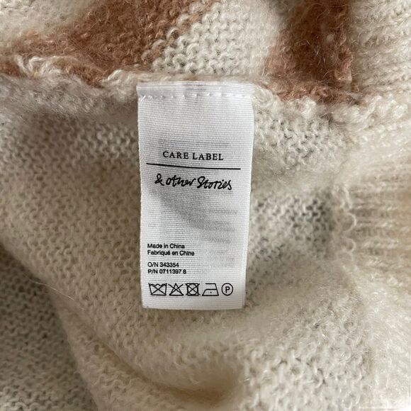 & Other Stories Small Sweater Vneck Striped Wool Mohair Ivory Brown - Picture 3 of 10